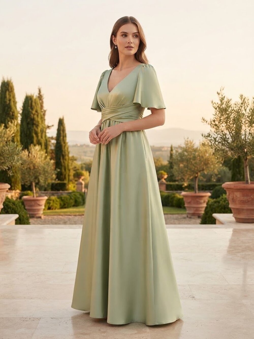 Azazie Sage Green Satin A-Line Maxi Dress Custom Fit (See Measurements)